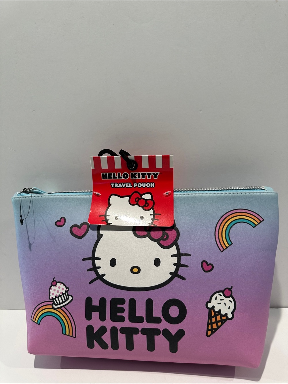 NWT Hello Kitty Purple Rainbow Kitty Travel Makeup Pouch.
